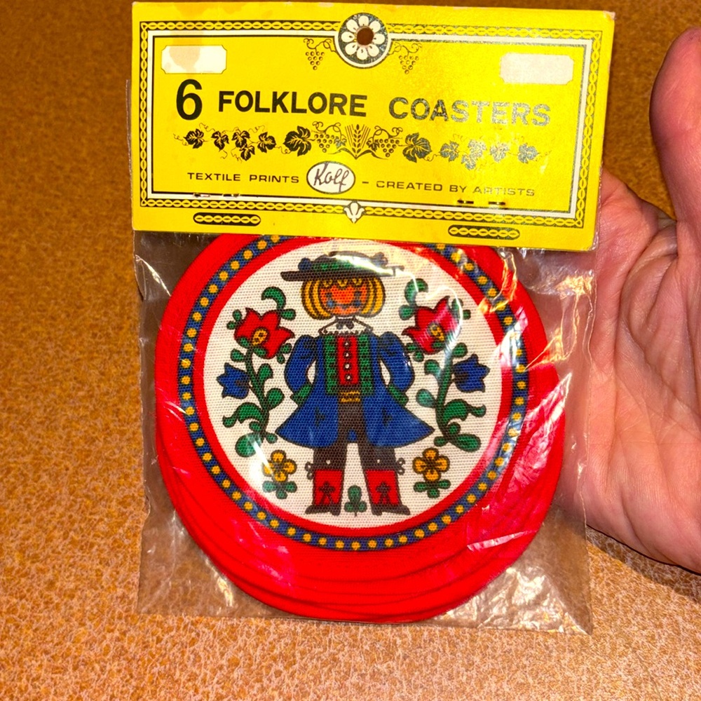 Kolf Set of Six Austrian Folklore Coasters Vintage New